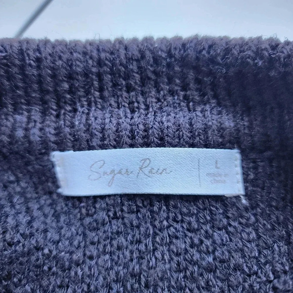 Sugar Rain Black Button Front Long  Cardigan Sweater Soft Acrylic Sz L - Picture 11 of 11